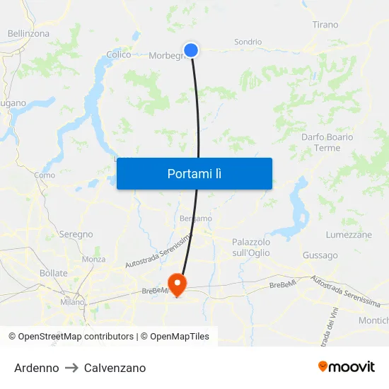 Ardenno to Calvenzano map