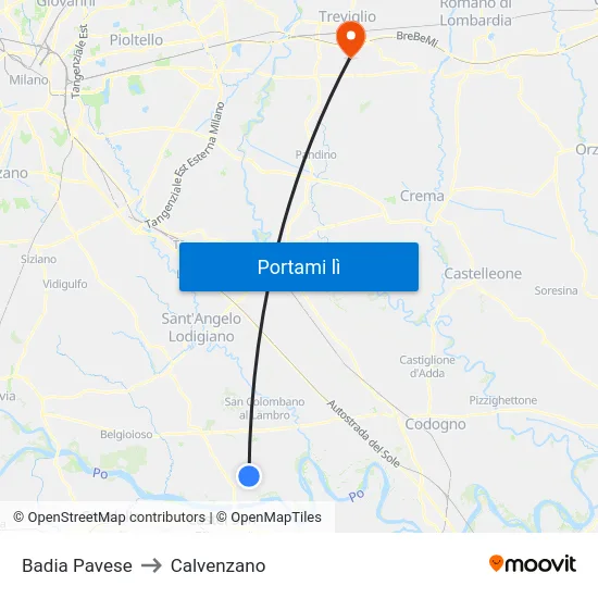 Badia Pavese to Calvenzano map