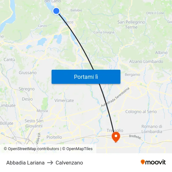 Abbadia Lariana to Calvenzano map