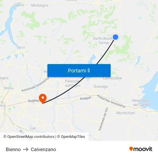 Bienno to Calvenzano map