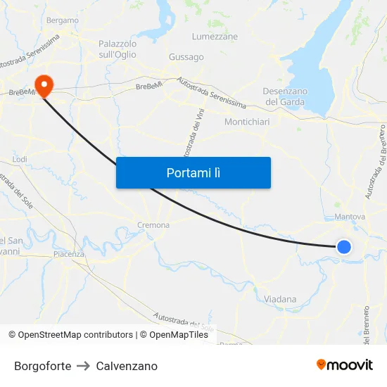 Borgoforte to Calvenzano map