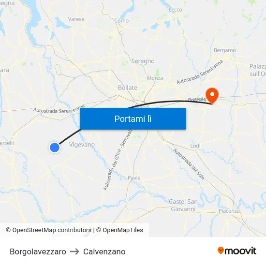 Borgolavezzaro to Calvenzano map