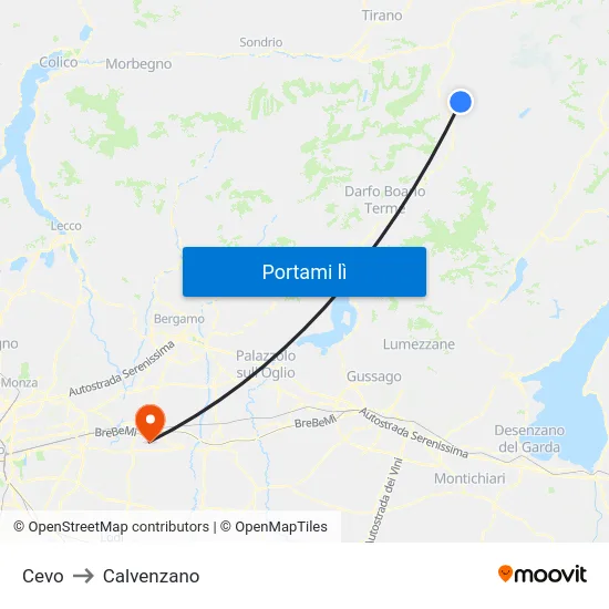 Cevo to Calvenzano map