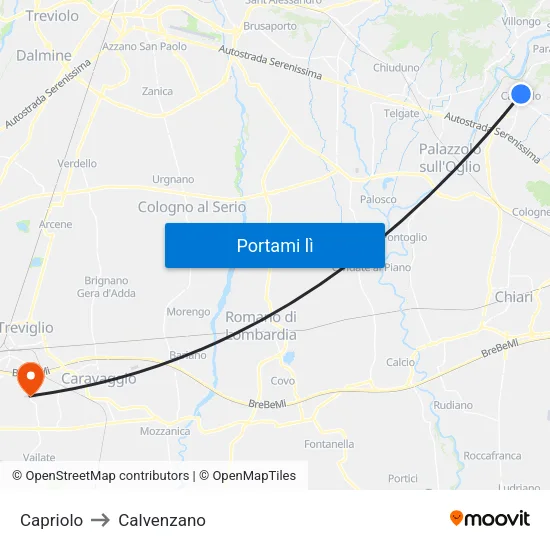 Capriolo to Calvenzano map