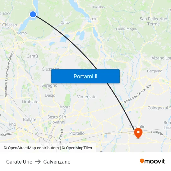 Carate Urio to Calvenzano map