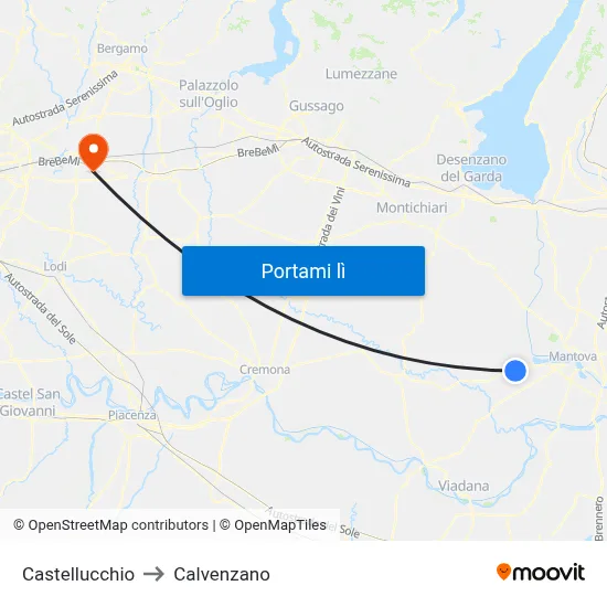 Castellucchio to Calvenzano map