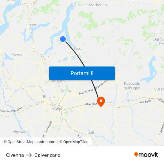 Civenna to Calvenzano map