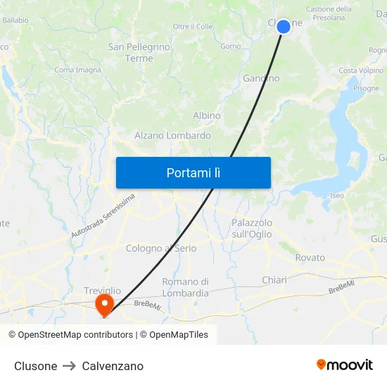 Clusone to Calvenzano map