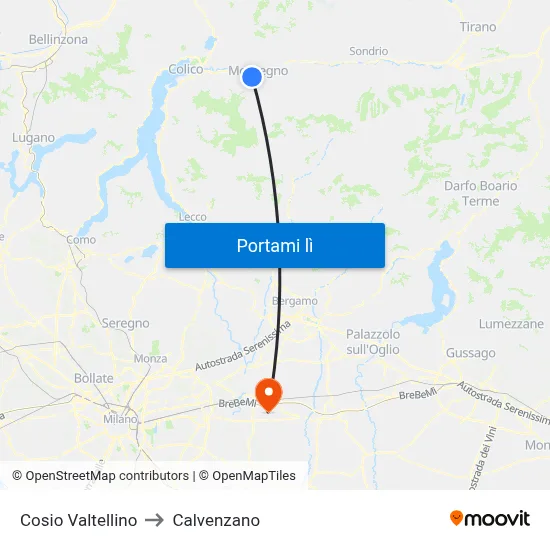 Cosio Valtellino to Calvenzano map