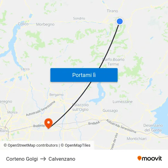 Corteno Golgi to Calvenzano map