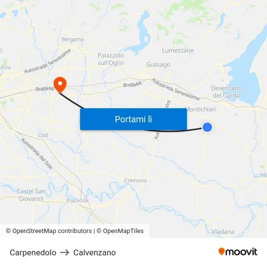 Carpenedolo to Calvenzano map
