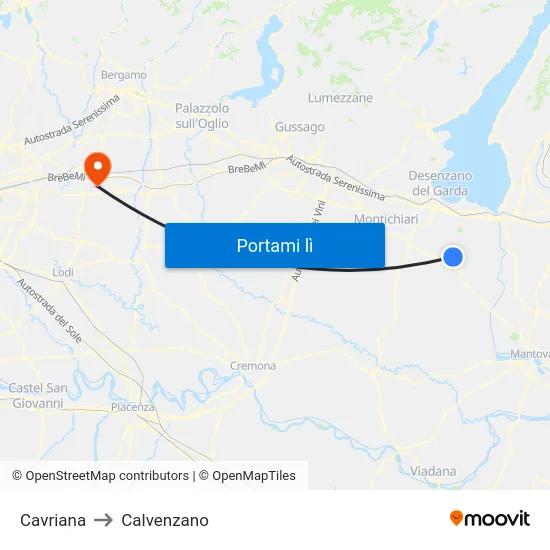 Cavriana to Calvenzano map