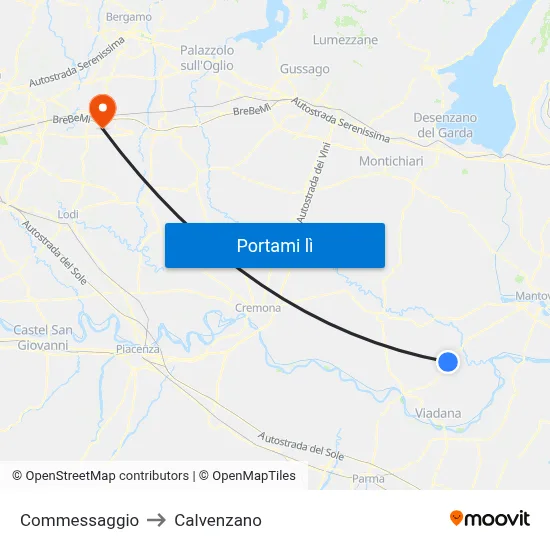 Commessaggio to Calvenzano map