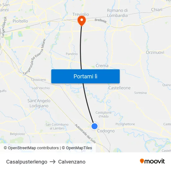 Casalpusterlengo to Calvenzano map