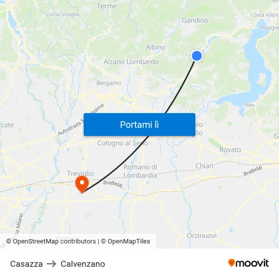 Casazza to Calvenzano map