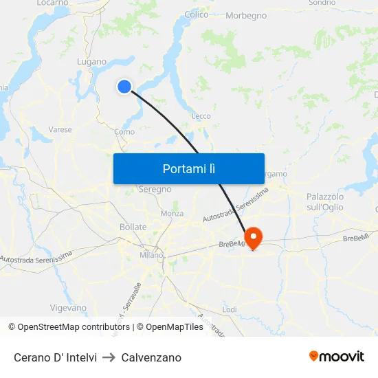 Cerano D' Intelvi to Calvenzano map