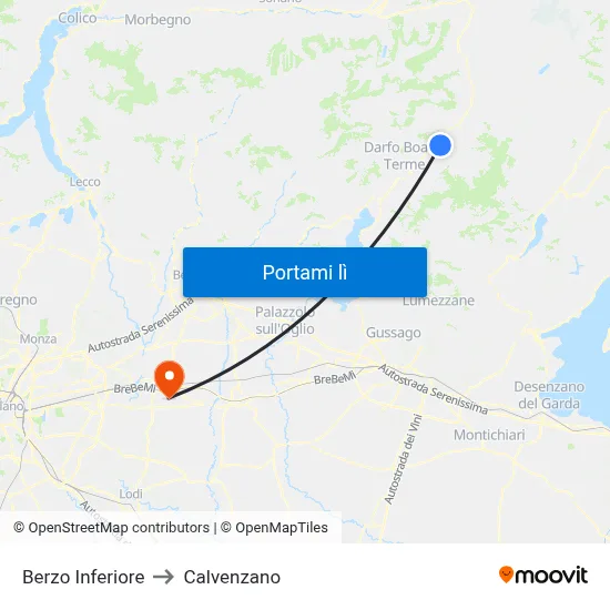 Berzo Inferiore to Calvenzano map