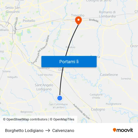 Borghetto Lodigiano to Calvenzano map