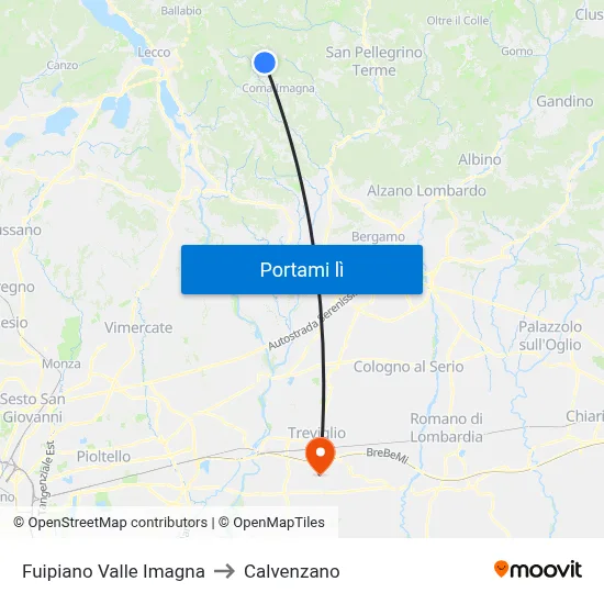 Fuipiano Valle Imagna to Calvenzano map