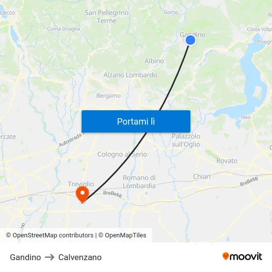 Gandino to Calvenzano map