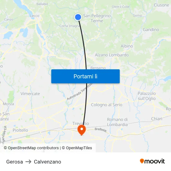 Gerosa to Calvenzano map