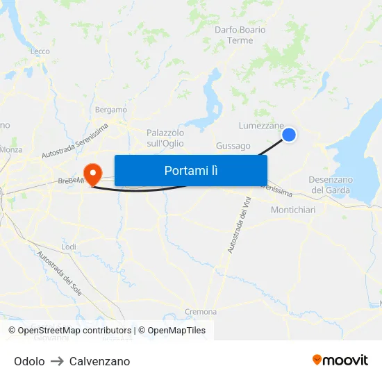 Odolo to Calvenzano map