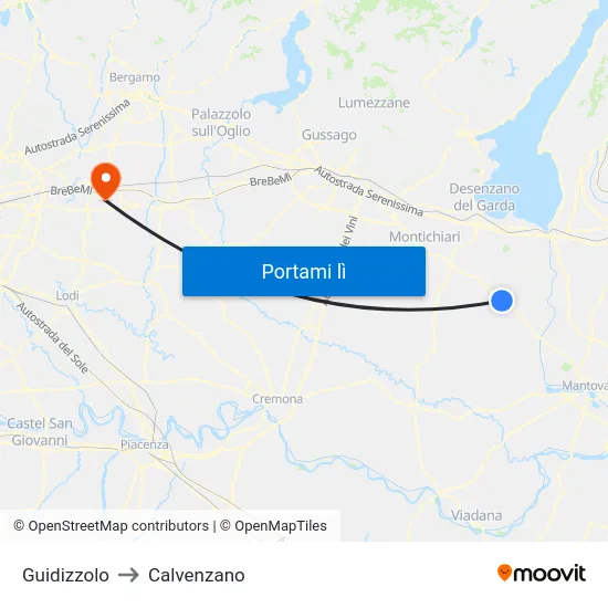 Guidizzolo to Calvenzano map
