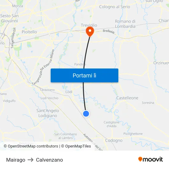 Mairago to Calvenzano map