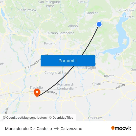Monasterolo Del Castello to Calvenzano map