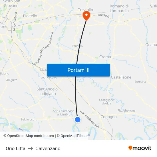 Orio Litta to Calvenzano map