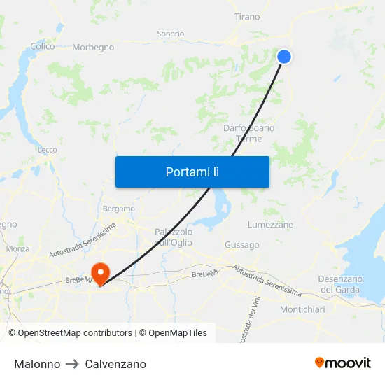 Malonno to Calvenzano map