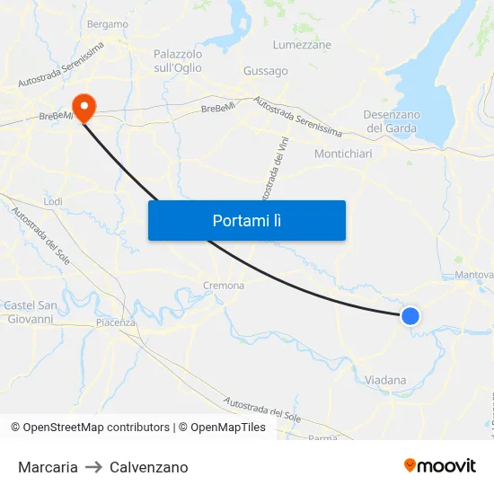 Marcaria to Calvenzano map