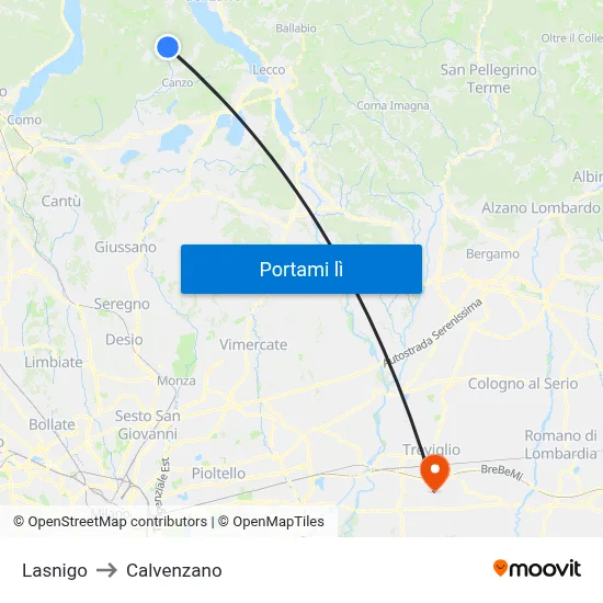 Lasnigo to Calvenzano map
