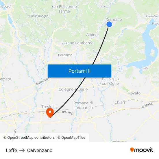 Leffe to Calvenzano map