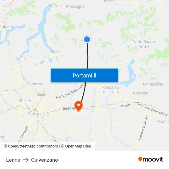 Lenna to Calvenzano map