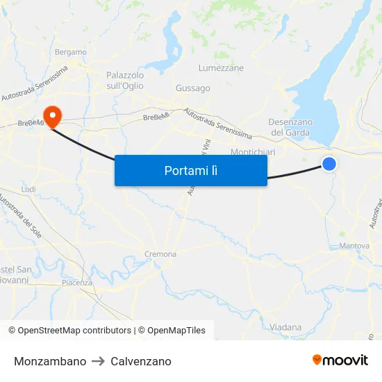 Monzambano to Calvenzano map