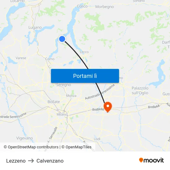 Lezzeno to Calvenzano map