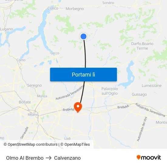 Olmo Al Brembo to Calvenzano map