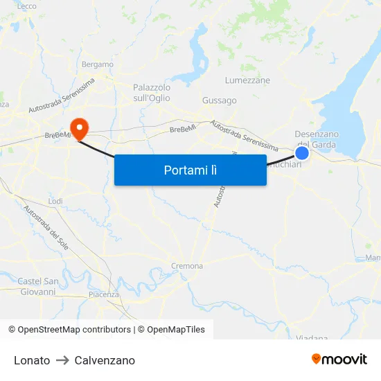 Lonato to Calvenzano map