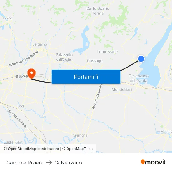 Gardone Riviera to Calvenzano map