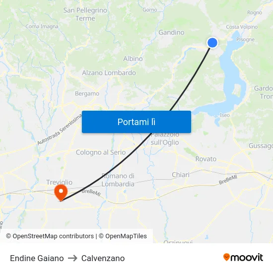 Endine Gaiano to Calvenzano map