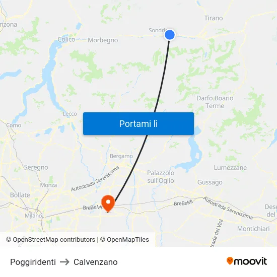 Poggiridenti to Calvenzano map
