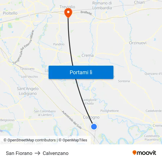 San Fiorano to Calvenzano map