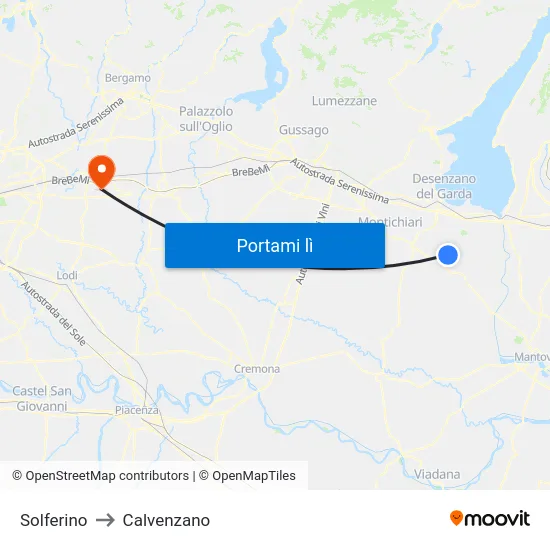 Solferino to Calvenzano map