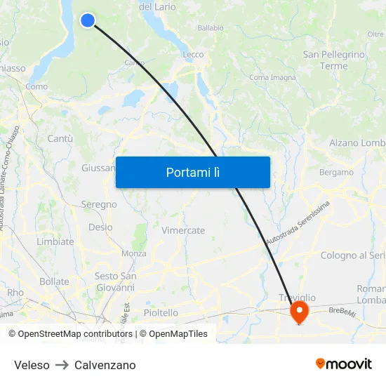 Veleso to Calvenzano map
