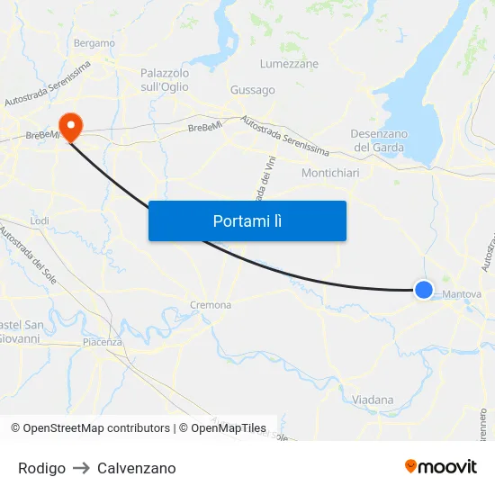 Rodigo to Calvenzano map