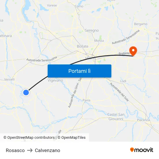 Rosasco to Calvenzano map