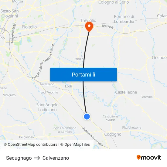 Secugnago to Calvenzano map