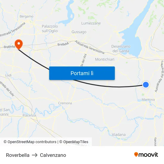 Roverbella to Calvenzano map