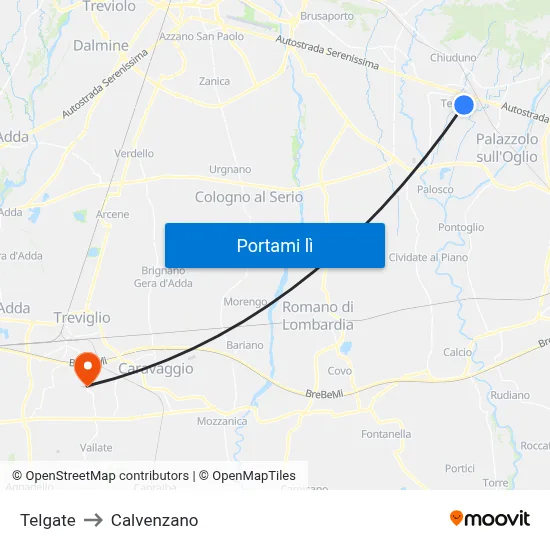 Telgate to Calvenzano map